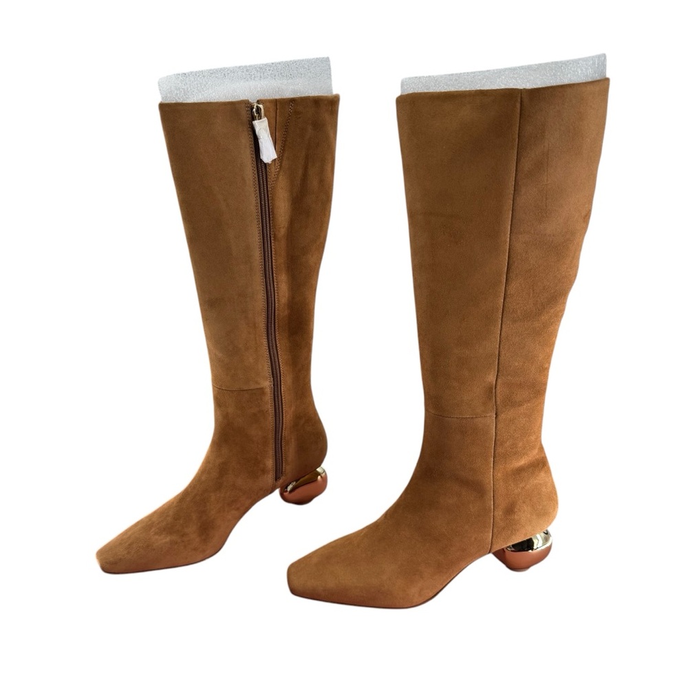 Cult Gaia NEW Zuri Knee High Boot in Camel Brown Gold Sculptural Heel Size 7 - Picture 7 of 11